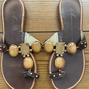 Giuseppe Zanotti Jeweled Brown Leather Sandals